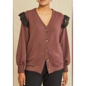 Amour Vert Selma Luxe Fleece Lace cardigan NWT Large $128